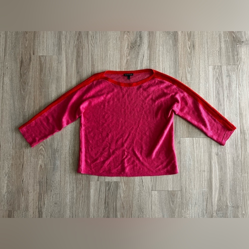 Eileen Fisher Women’s 100% Linen Pink/Red Top 3/4 Sleeves Bateau Neckline - XS